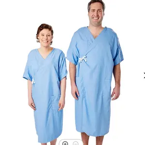 Robe d'hôpital réutilisable en polycoton pour femmes et hommes, vêtements d'hôpital, robe médicale pour patients - Product Image 1