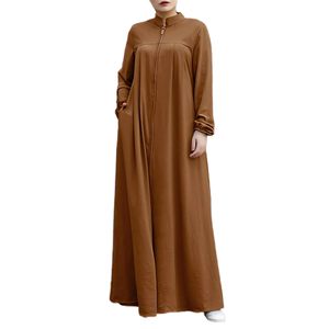 Mujeres Abaya musulmán manga larga cremallera frontal vestido oración ropa islámica con bolsillos - Product Image 2