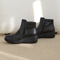 [JSHOE] Sepatu Boots Wanita Kulit Sapi Asli Berlapis Bulu dengan Ritsleting Samping, Nyaman untuk Berjalan di Musim Dingin