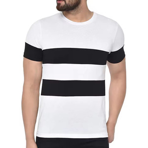 เสื้อยืดแฟชั่นสำหรับผู้ชายเสื้อยืดลายขวางสีดำและสีขาวลำลองเสื้อยืดผ้าฝ้ายพรีเมียมทรงโอเวอร์ไซส์สำหรับผู้ชาย - Product Image 3