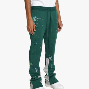 100% <b>Cotton</b> Streetwear Flare Fleece Pants <b>Raw</b> Hem Custom Puff Print Wide Leg Flared Sweatpants for Men - Product Image 4