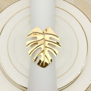 Factory Luxury Ginkgo Flower Design Brass Gold Wedding Banquet Napkin <b>Ring</b> for Restaurant Western Design - Product Image 6