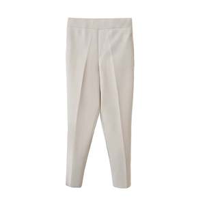 Pantalon taille haute noir confortable pour femme Puane avec détail corset sur le devant et taille élastique au dos - Idéal pour le bureau et les tenues décontractées - Product Image 1