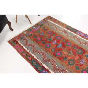 Vintage Turkish Area Rug 3.9x7.3 ft (119x223 cm), <b>Brown</b> Solid Rug - Product Image 1