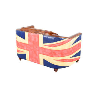 Sofá Vintage de 2 Plazas con Diseño de la Bandera Británica, Tapizado en Cuero y Lona, con Estructura de Madera - Product Image 4