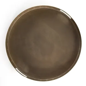 Elegante bandeja de metal redonda Vintage para fiesta, centro de mesa decorativo de exhibición y uso diario de mesa de comedor de la India - Product Image 2