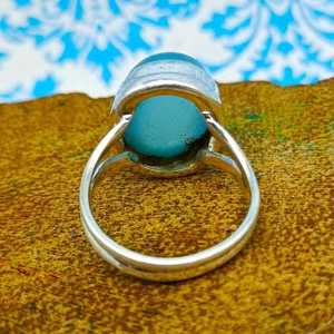 Meilleure vente bijoux en argent Antique calcédoine naturelle forme ovale bague en pierres précieuses belle couleur bleue Cabochon anneaux en pierre - Product Image 4