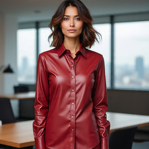 เสื้อนอกสำหรับผู้หญิงเสื้อหนังแกะแขนยาวทรงพอดีตัวเสื้อหนังแฟชั่นติดกระดุมแบบลำลองสำหรับผู้หญิง - Product Image 4