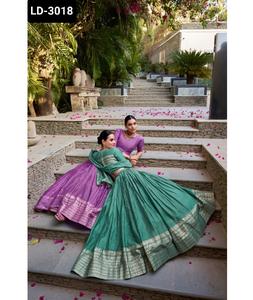 Las últimas mujeres usan Fancy Lehenga Choli para bodas y festivales Use Tussar Silk Lehenga Choli con borde de viscosa Dupatta Set - Product Image 1