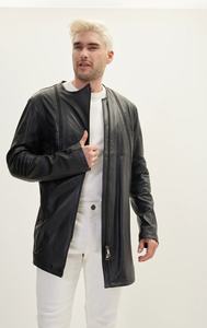 Abrigo de invierno sin cuello de cuero genuino de piel de oveja de calidad superior para hombre, transpirable y elegante diseño de calle principal - Product Image 3