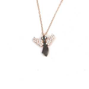 925 Sterling Silver <b>Angel</b> Model <b>Crystal</b> Necklace with Pink Black White Stones - Product Image 2