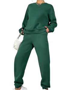 Ensemble de survêtement vert surdimensionné pour femmes, sweat-shirt décontracté ample et pantalon de jogging, tenue de détente en deux pièces pour l'automne et l'hiver - Product Image 1