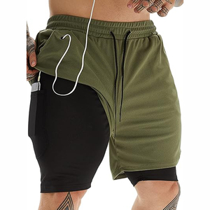 Haute qualité personnalisé été fermeture éclair respirant séchage rapide Stretch course à pied entraînement sport décontracté solide Double couche hommes Shorts de gymnastique - Product Image 5