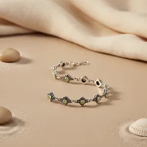 925 <b>Silver</b> Fashion <b>Beaded</b> <b>Bracelet</b> with Green Gemstone Women's Daily Wear Jewelry - Product Image 2