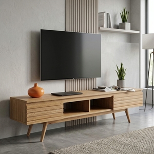 Solid Wood Scandinavian Modern Slatted Living Room Cabinets 5+ Drawers Eco-Friendly Durable <b>Sideboard</b> Buffet Credenza for Media - Product Image 3