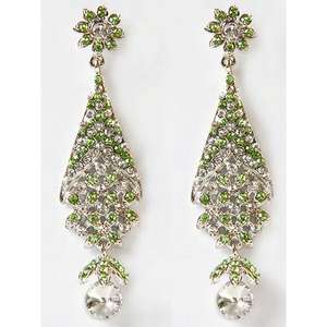 Kriaa <b>Fine</b> <b>Dangle</b> <b>Earrings</b> Green Austrian Stone with Silver Plating 1302309 Model - Product Image 1