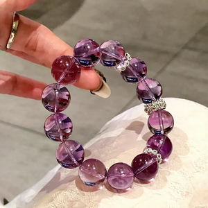Pulsera de cuentas redondas de amatista brasileña natural con detalles en oro, imprescindible para aprobar exámenes, regalo de negocios para mujeres graduadas. - Product Image 1