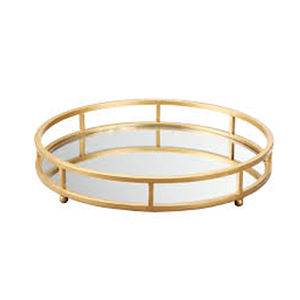 Plateau de service en métal et verre doré de forme ronde pour la maison et l'hôtel plateaux de service de table pour aliments et boissons, design moderne pour plateau - Product Image 1