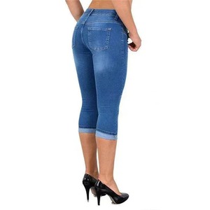 Pantalon élégant au design vieilli Pantalon en denim à coupe ajustée en coton de qualité supérieure Pantalon respirant pour femmes - Product Image 2