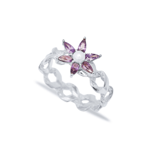 925 plata esterlina amatista CZ piedra flor diseño anillo al por mayor joyería artesanal turca - Product Image 5