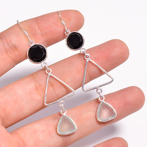 925 Sterling <b>Silver</b> Classic Style Fine Dangle <b>Drop</b> <b>Earrings</b> with Mixed Gemstone Dazzling Accessory - Product Image 3