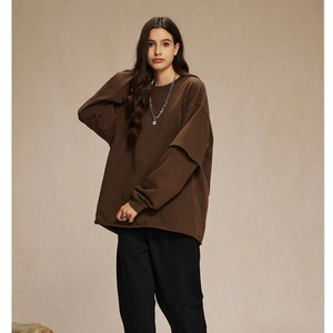 Sweat-shirts à capuche surdimensionnés à double couche en coton 100% vintage pour hommes, à manches longues, lourds, délavés, unis, teints en pièce, pour l'hiver - Product Image 3