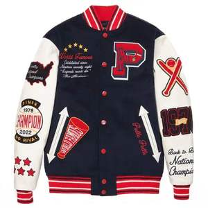 Customised <b>Men's</b> Chenille Patches Varsity Wool <b>Jacket</b> Plus Size <b>Casual</b> <b>Summer</b> Varsity <b>Jacket</b> Stand Lettering Printing Leather - Product Image 5