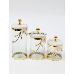 High Grade Gold Plated Fancy Designer <b>Heavy</b> <b>Duty</b> Metal Base And Top Lid With Hammered Texture Glass Food & Other Items Canister - Product Image 6