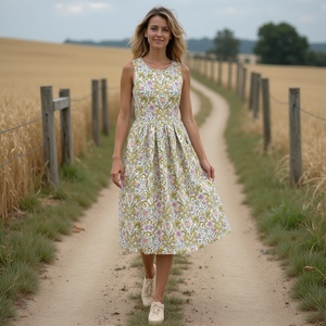 Vestido de playa bohemio estampado para mujer, vestido veraniego informal fluido sin mangas, traje de vacaciones ligero y elegante - Product Image 6