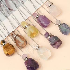 Натуральный флакон духов ограненными драгоценный камень кулон из бисера, с украшением в виде кристаллов эфирное масло флакон камень кулон, ожерелье, ювелирные изделия - Product Image 1