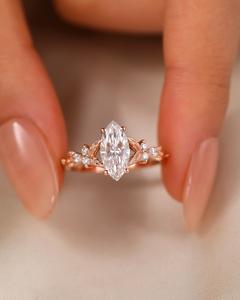 12x6mm Marquise Cut Moissanite Engagement Ring | Side Accent <b>Stones</b> | Gold Silver Bridal Wedding Fine Jewelry OEM - Product Image 1