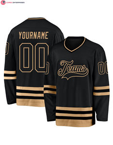 Custom Black Black-Old <b>Gold</b> Hockey Jersey Own Embroidery Logo and Name OEM Service Available - Product Image 2