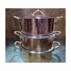 Pot de service en cuivre écologique de haute qualité plat de riz artisanal pour les fêtes à la maison forte demande en Inde - Product Image 6