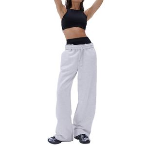 Pantalones de chándal con bolsillos, tobillos acampanados holgados, pantalones de chándal de pierna ancha para mujer, pantalones de chándal de salón de algodón orgánico ecológicos - Product Image 1