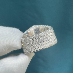 Iced Out Heart Shape Round And Baguette Cut VVS Moissanite Diamond 925 Sterling <b>Silver</b> Rhodium Plated Luxury <b>Statement</b> <b>Ring</b> - Product Image 2