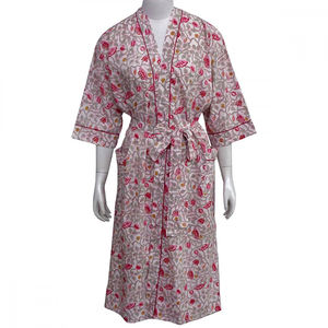 Indian Block-Printed Floral Design Kimono 100% Cotton Cambric Soft Breathable Wraparound Spaghetti Strap Free Size Beach Women's - Product Image 3