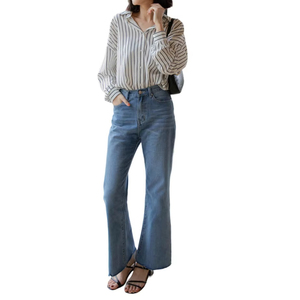 Pantalones vaqueros de mezclilla cortados con botas de cintura media para mujer, ropa de calle informal repelente al agua transpirable para verano - Product Image 1