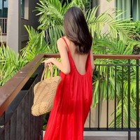 Robe longue dos nu pour femmes, sexy, rouge, style Boho, Hippie, plage, été