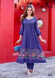 Gros Mittoo Kurti femmes rayonne fantaisie imprimé fleuri fil travail manuel Kurti bas indien pakistanais fête porter des vêtements - Product Image 2