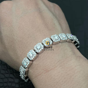 10Kt oro blanco estilo Hip Hop único redondo brillante corte laboratorio crecido VVVs claridad laboratorio cultivado diamantes racimo pulsera - Product Image 5