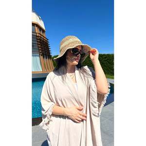 Camel Hand-Knitted Straw Beach <b>Hat</b> - Wide Brim Summer Sun Protection <b>Hat</b> with Color Detail HSR2099 - camel2099 - Product Image 6
