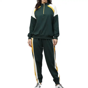 Pantalon de jogging à fermeture éclair et à bloc de couleur pour femmes, survêtement athlétique, streetwear, ensemble d'entraînement confortable - Product Image 1