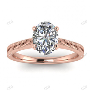 Gran oferta, anillo de bodas antiguo para mujer, corte ovalado, compromiso solitario, Joyería de diamantes con grabado de hojas, certificado GRA - Product Image 4