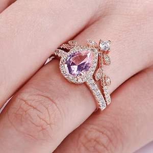 Bague en argent sterling 925 avec pierre de morganite taille poire, élégante, rose blush, bijou féminin, cadeau de mariage - Product Image 2