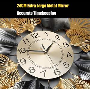Horloge murale de forme élégante Horloge silencieuse sans tic-tac pour chambre à coucher salon (or) Horloge murale au design floral - Product Image 5