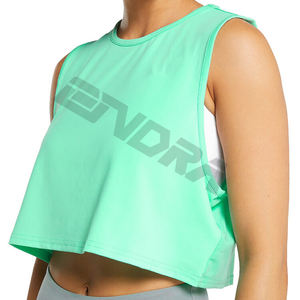 เสื้อครอปคอกลมผ้าฝ้ายออกแบบได้ตามต้องการของผู้หญิงเสื้อยืดฟิตเนสที่ทนทานพร้อมกระดุมตกแต่งคอปกตั้งเป็นมิตรกับสิ่งแวดล้อม - Product Image 4