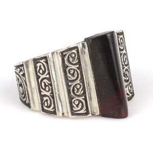 Anillo de Plata de Ley 925 para Hombre con Piedra de Ámbar Prensada, Joyería Fina Prismática para Uso Diario, Engaste de Bisel con Incrustaciones y Baño de Rodio - Product Image 1
