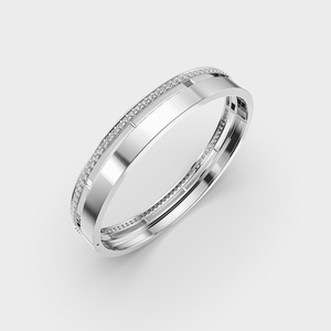 IGI Certified Lab Grown Round Diamond Sleek Dual Layer Bangle <b>Bracelet</b> in <b>Solid</b> 925 Sterling <b>Silver</b> - Product Image 3