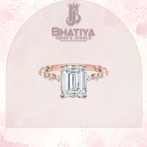 Bague de fiançailles en diamants cultivés en laboratoire taille émeraude 1-3 CT 18K IGI Certified Alternant Diamond Halo Ring of Timeless - Product Image 3