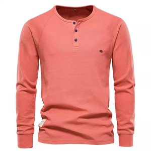 <b>Men's</b> <b>Henley</b> Style Long-Sleeve T-<b>Shirts</b> 100% Cotton Solid Color New Design for Autumn and Winter Undergarments - Product Image 3